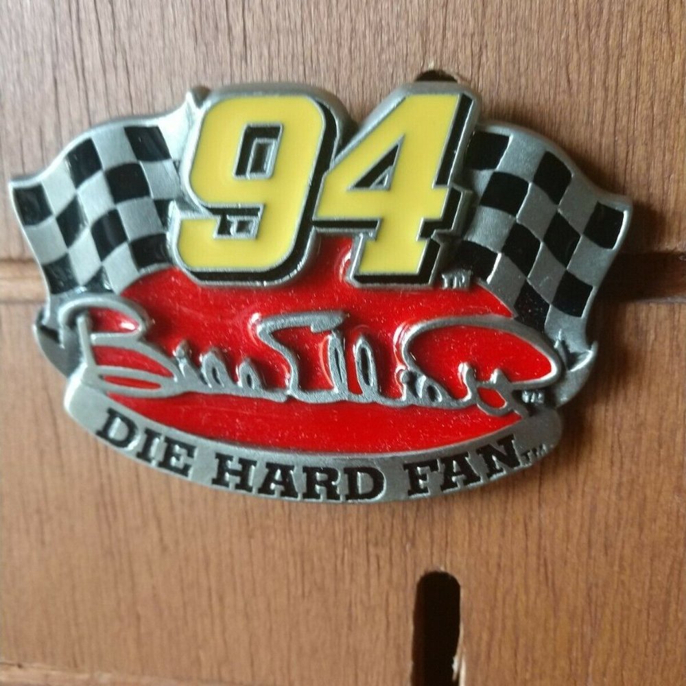 VINTAGE NASCAR Bill Elliott 94 Die Hard Fan Belt Buckle Fine Pewter Of
